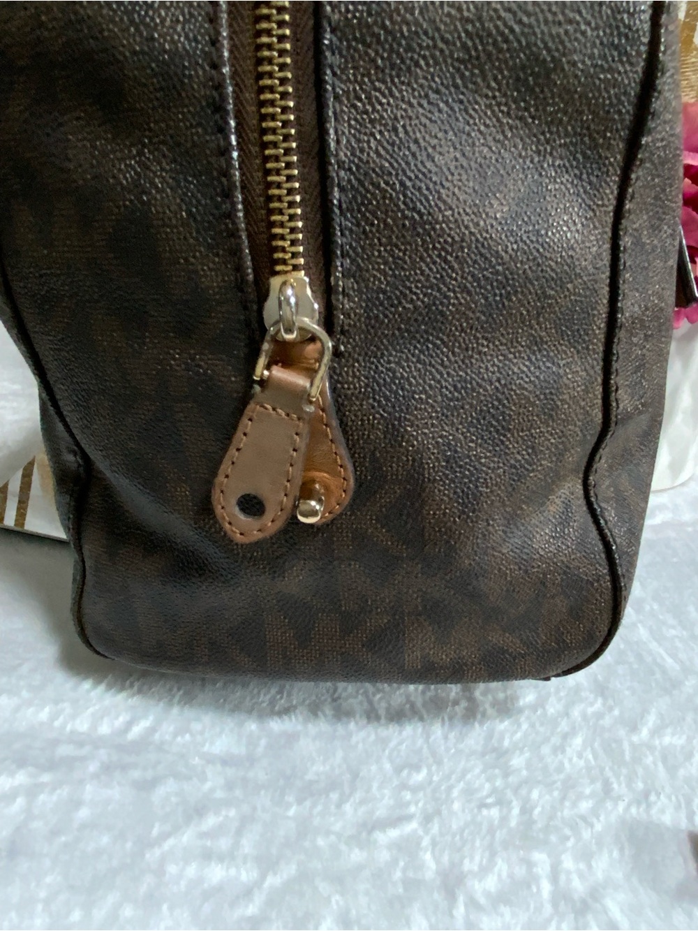 Michael Kors Dark Brown Monogram Satchel with Tan Handles - Picture 5 of 14